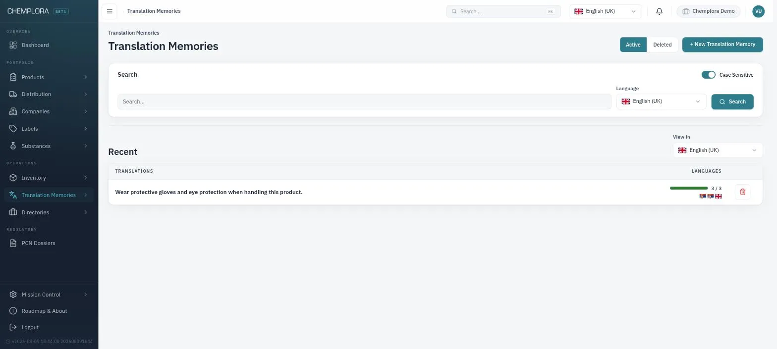 Translation interface showing phrase library and language options
